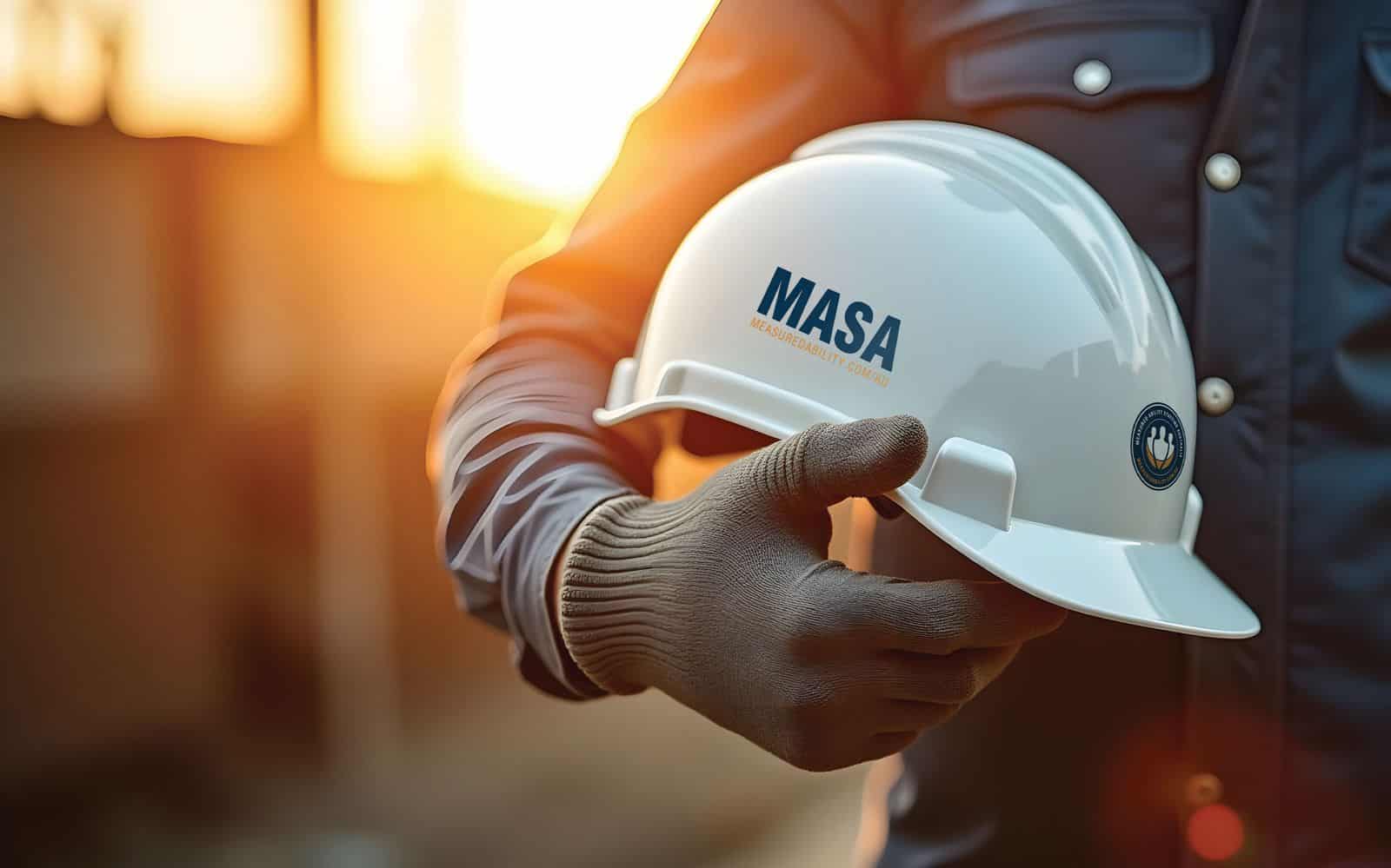 Picture of person holding a hard hat with MASA on it