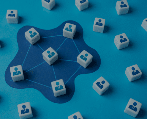 Abstract network of icons representing partnership models with recruitment agencies, highlighting different collaboration options.