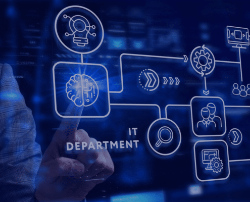 Digital illustration of IT project management workflow, representing staffing solutions for high demand during year-end IT projects.