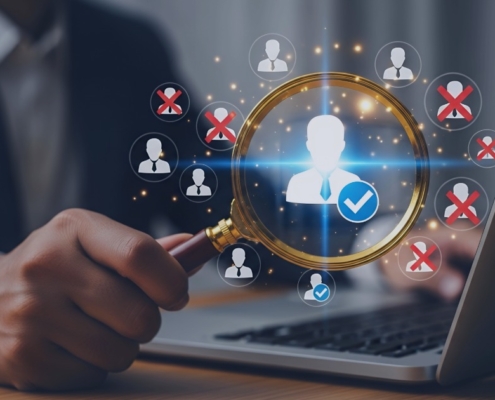 Recruiter using digital talent screening tools to select local candidates, showing how staff solutions leverage local talent networks over national hiring campaigns in Q1 2026.